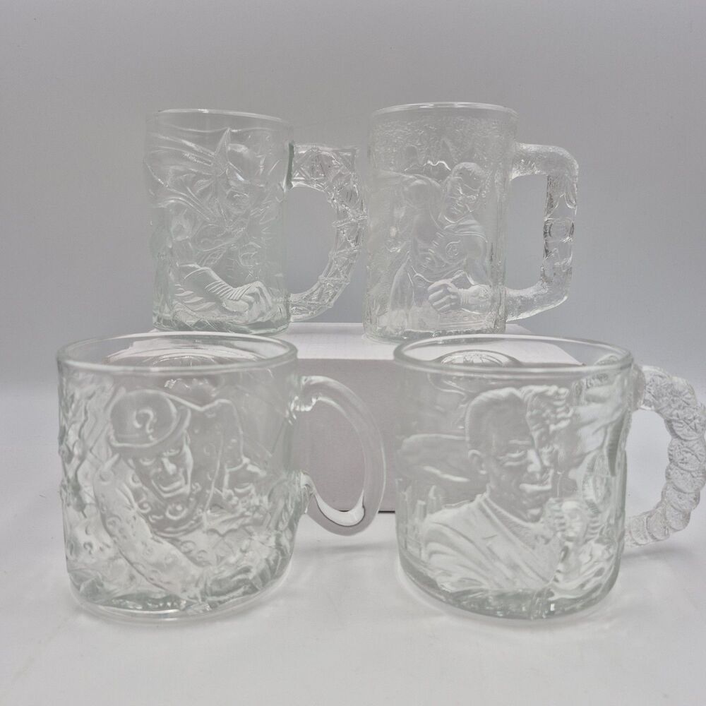 Set 4 VTG McDonalds Batman Forever Glass Mugs 1995 BATMAN ROBIN RIDDLER 2-FACE